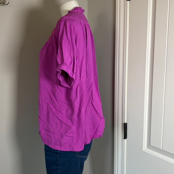 Alice Walk Smocked front yoke embroidered Top Vneck two button closure peasant M - Picture 4 of 11